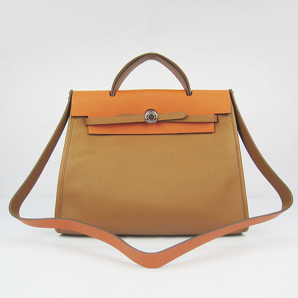 7A Replica Hermes Light Coffee/Orange Kelly 32cm Togo Leather Bag 60667